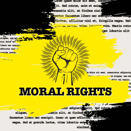 art of fist raised in the air, title "Moral Rights"