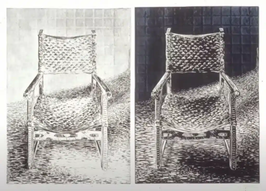 black and white artwork of two chairs